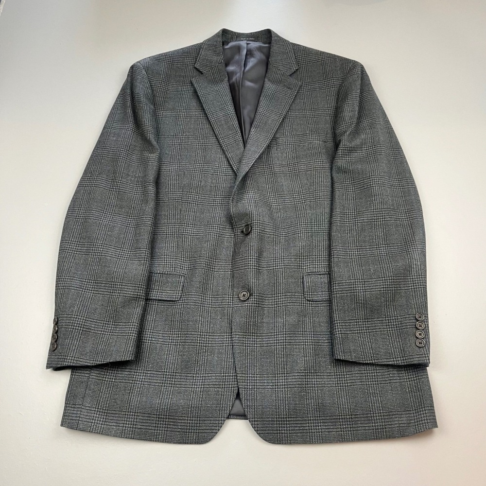 Lauren Ralph Lauren Blazer Mens 44L Grey Silk Wool Glen Plaid Sport Coat